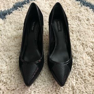 WHBM Black Suede Snake Heels Sz 8